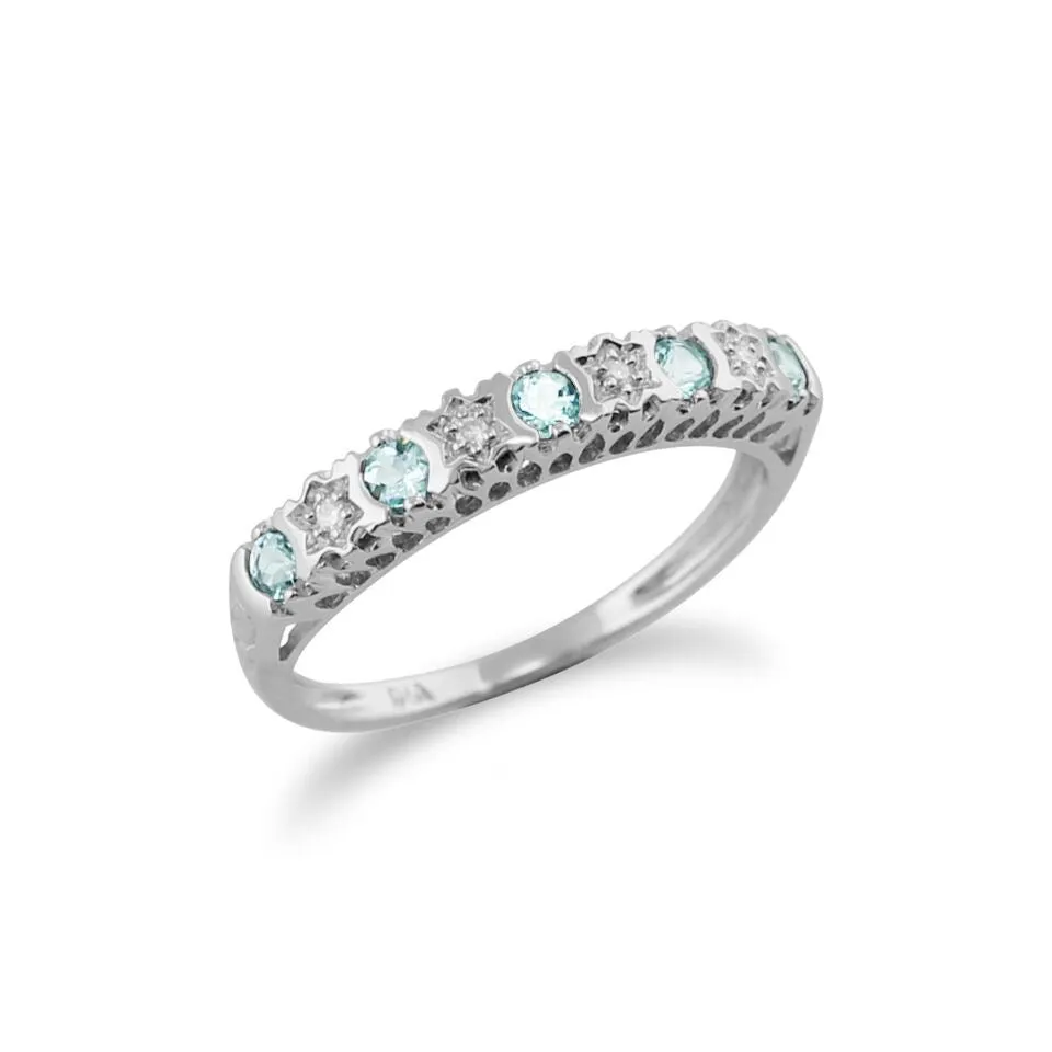 Aquamarin & Diamant Halber Ewigkeitsring in 9ct Weiß Gold