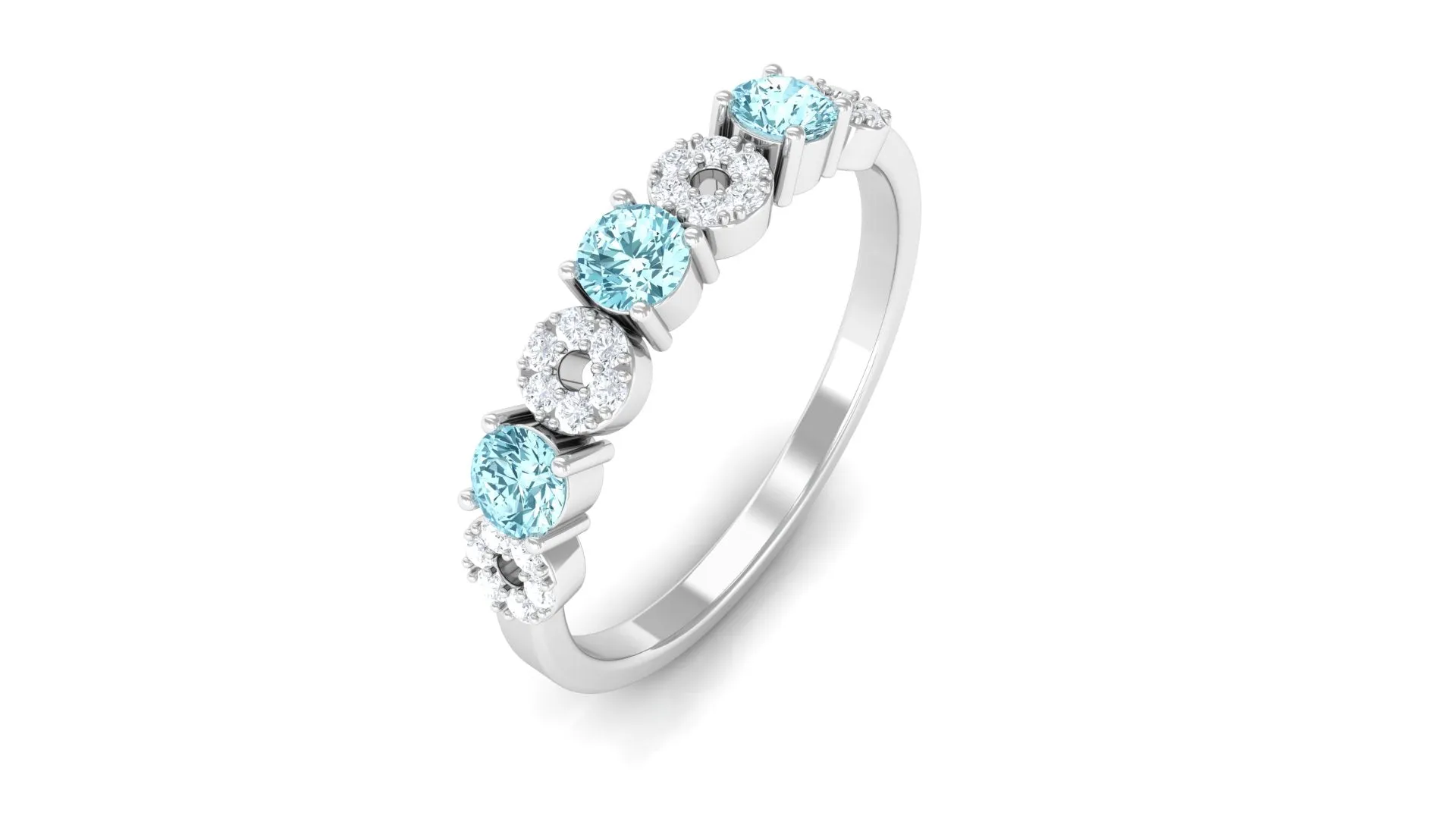 Aquamarine and Diamond Semi Eternity Ring