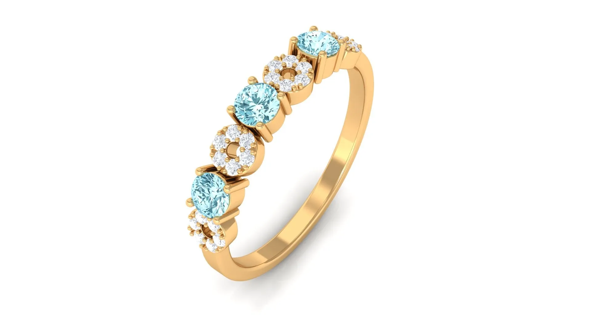 Aquamarine and Diamond Semi Eternity Ring