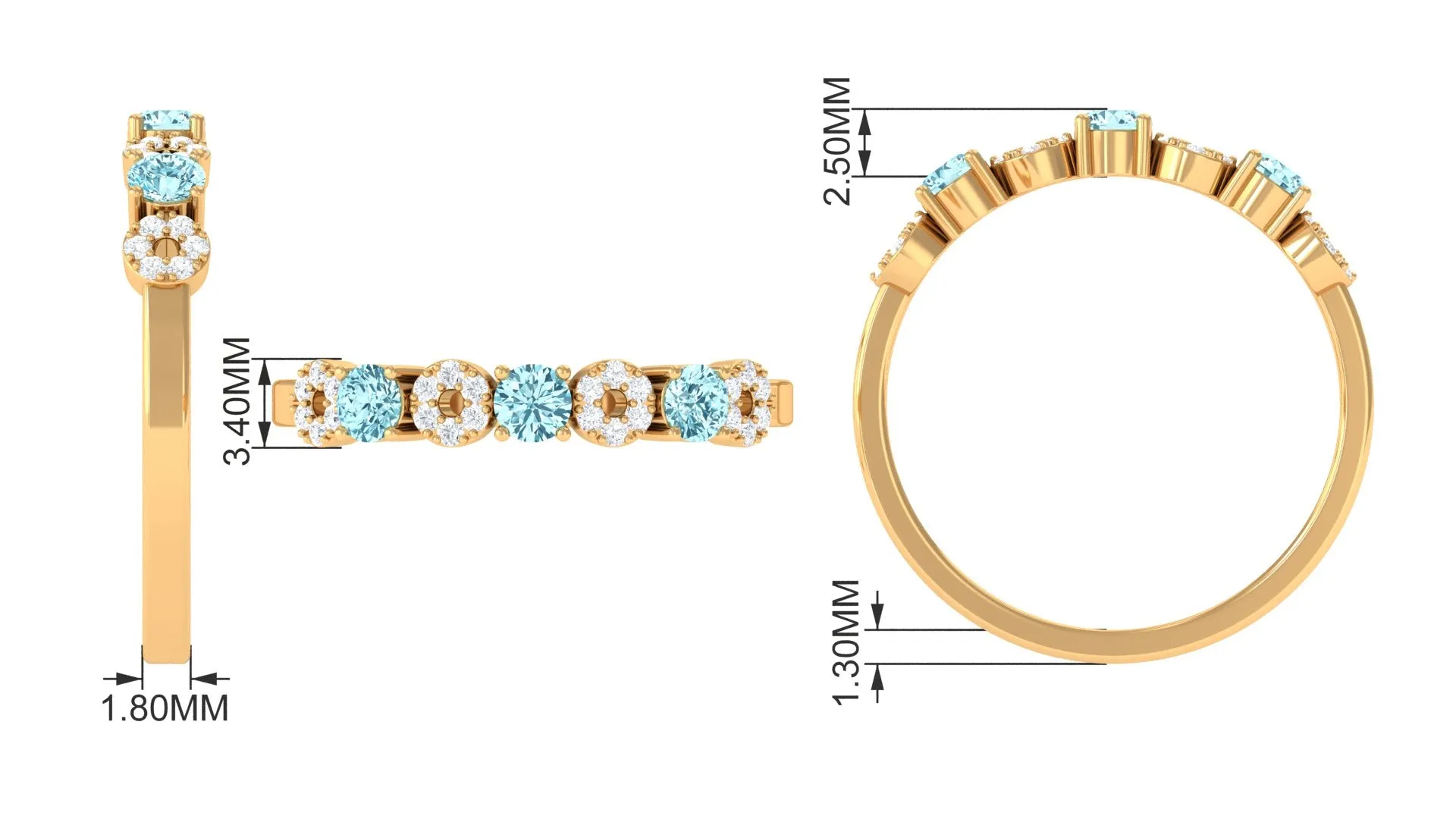 Aquamarine and Diamond Semi Eternity Ring