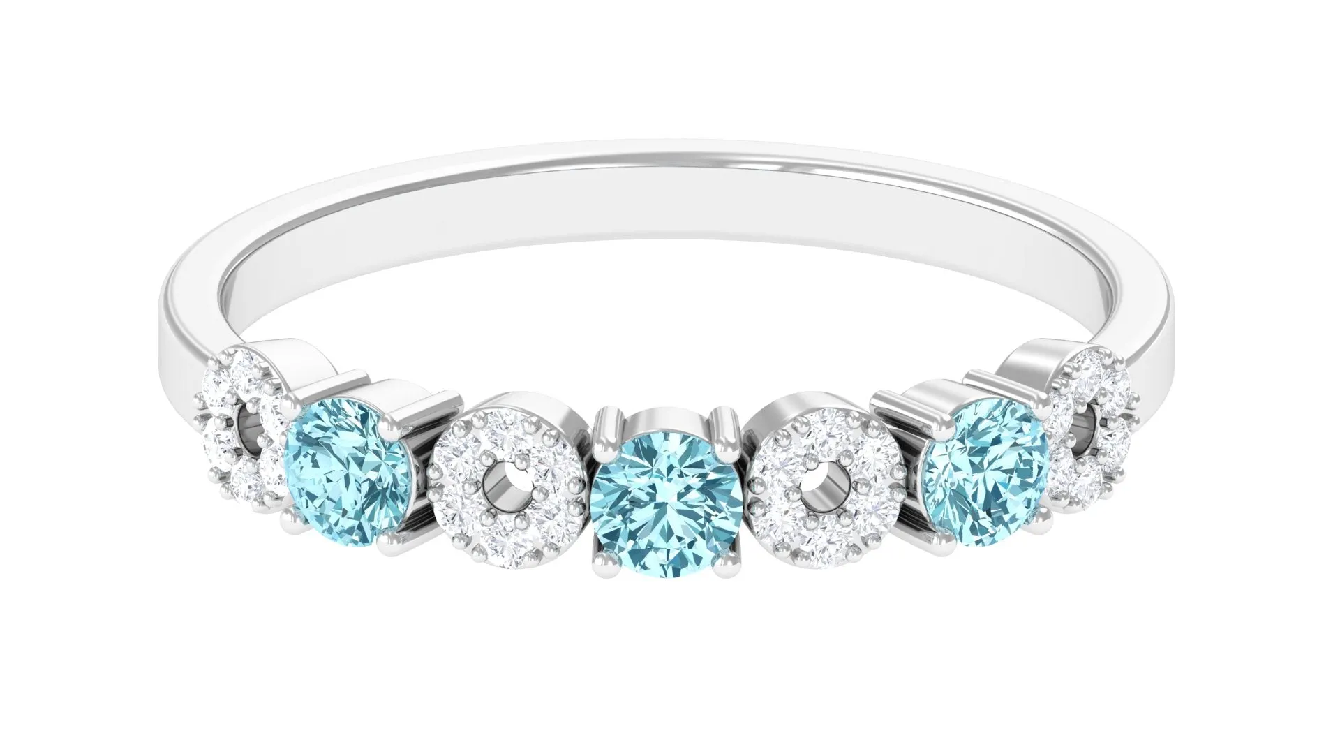 Aquamarine and Diamond Semi Eternity Ring