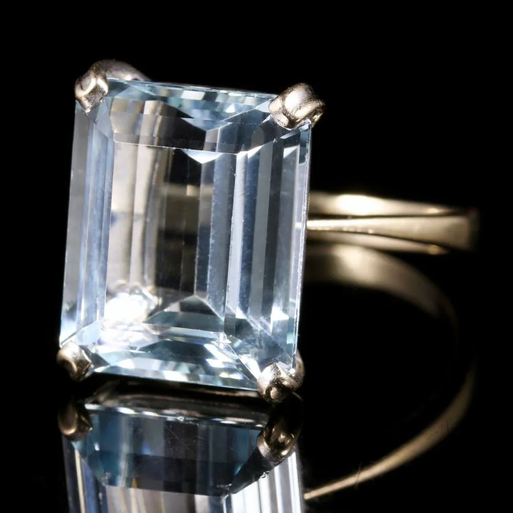 Art Deco Aquamarine Ring 18Ct Gold 10Ct Aqua Circa 1920
