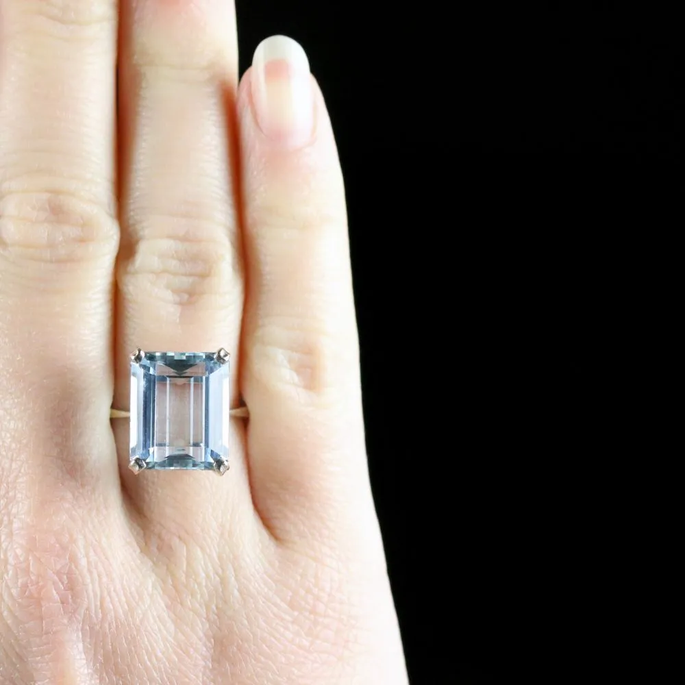 Art Deco Aquamarine Ring 18Ct Gold 10Ct Aqua Circa 1920