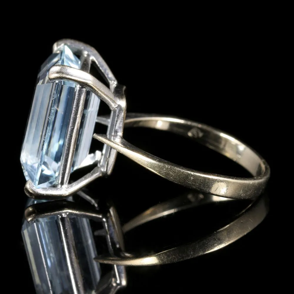 Art Deco Aquamarine Ring 18Ct Gold 10Ct Aqua Circa 1920