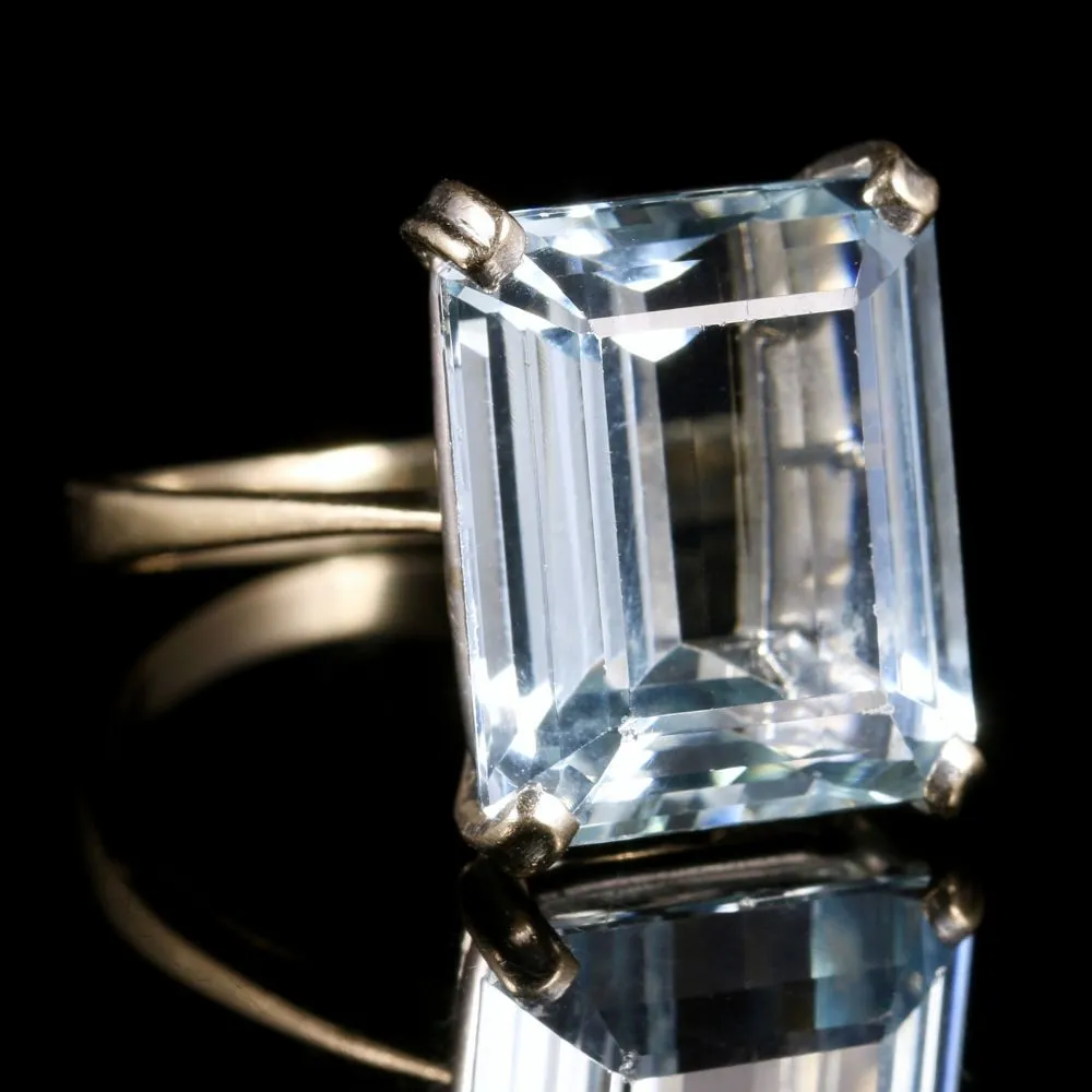 Art Deco Aquamarine Ring 18Ct Gold 10Ct Aqua Circa 1920