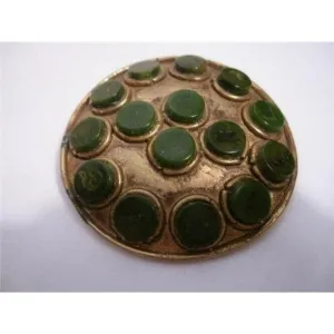 Art Deco Large Geometric Green Bakelite Goldtone Brooch by Hattie Carnegie