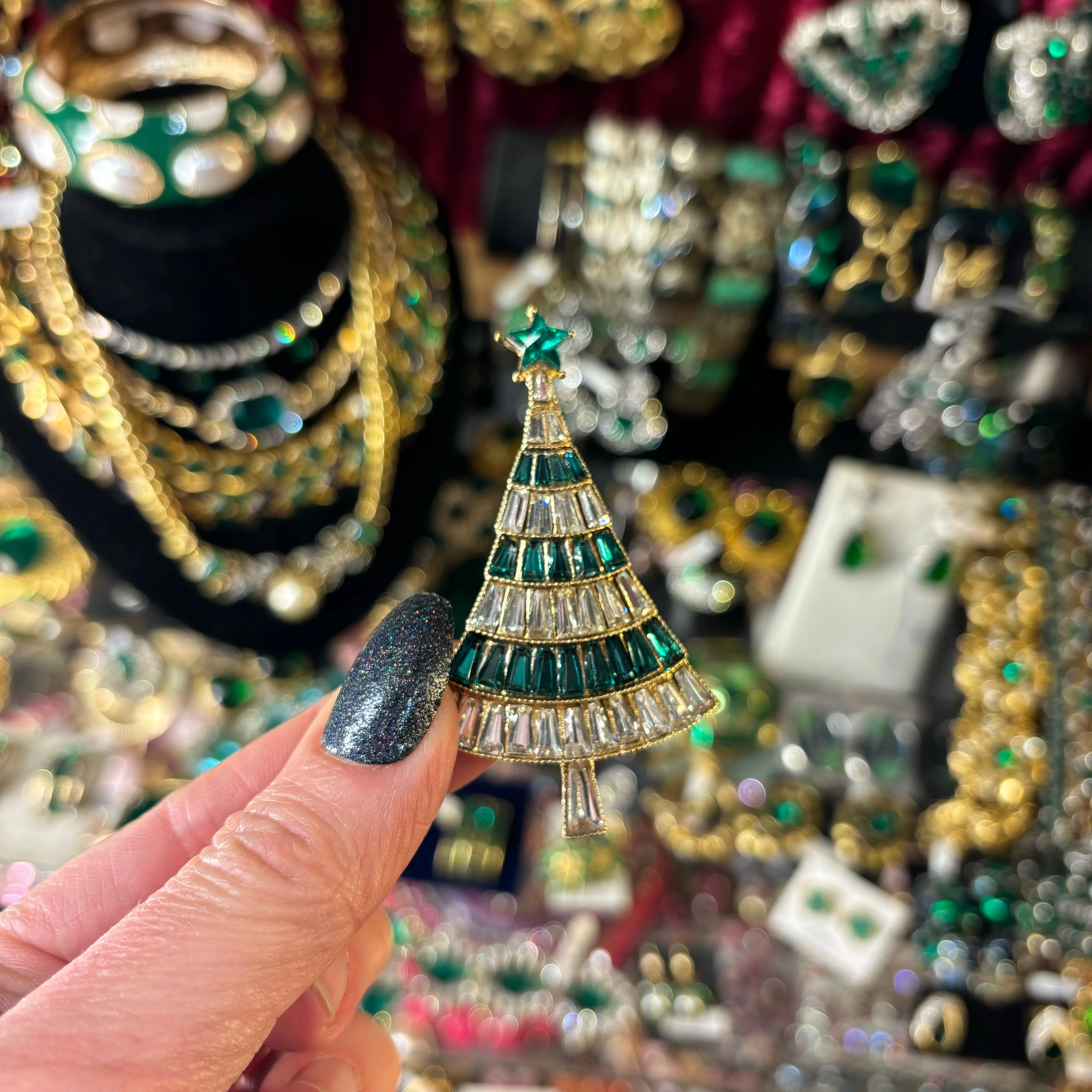 Art deco Style Green Christmas tree brooch
