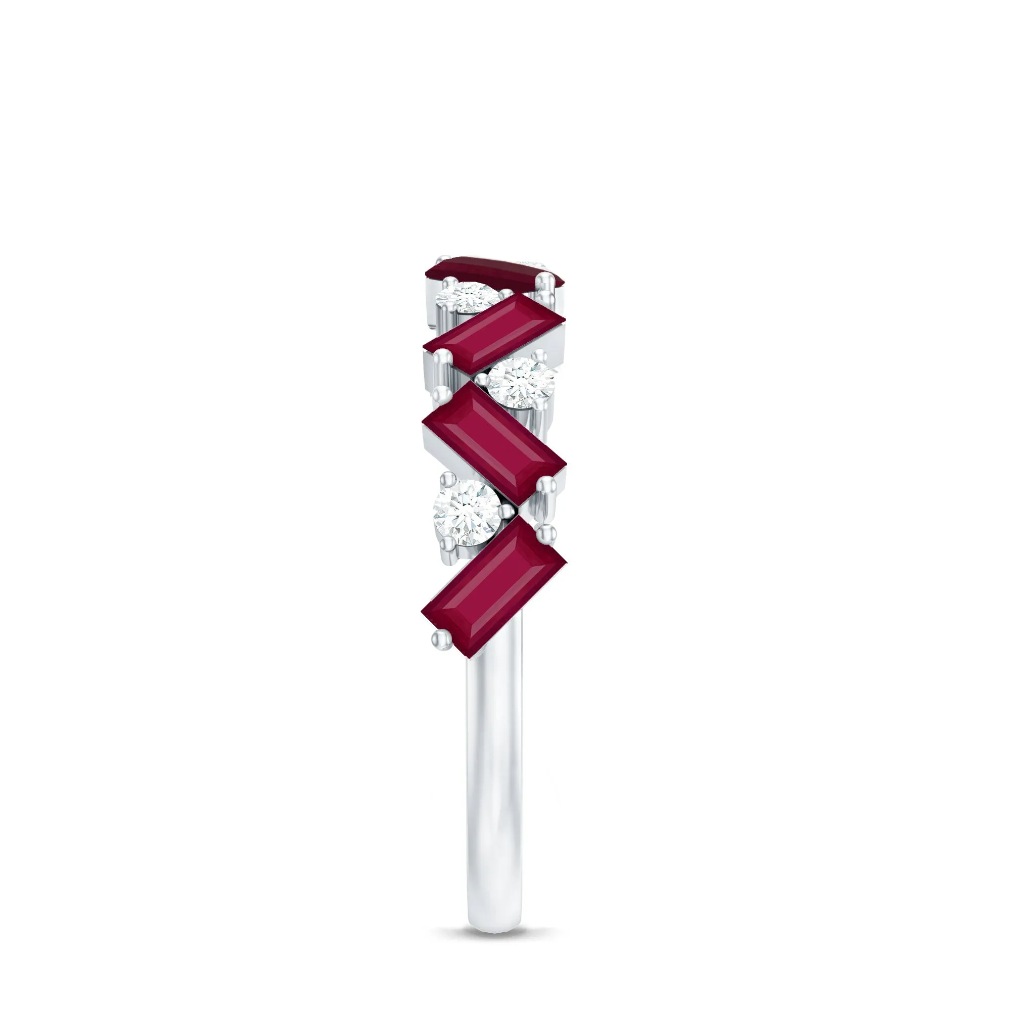 Baguette Cut Ruby and Moissanite Half Eternity Ring