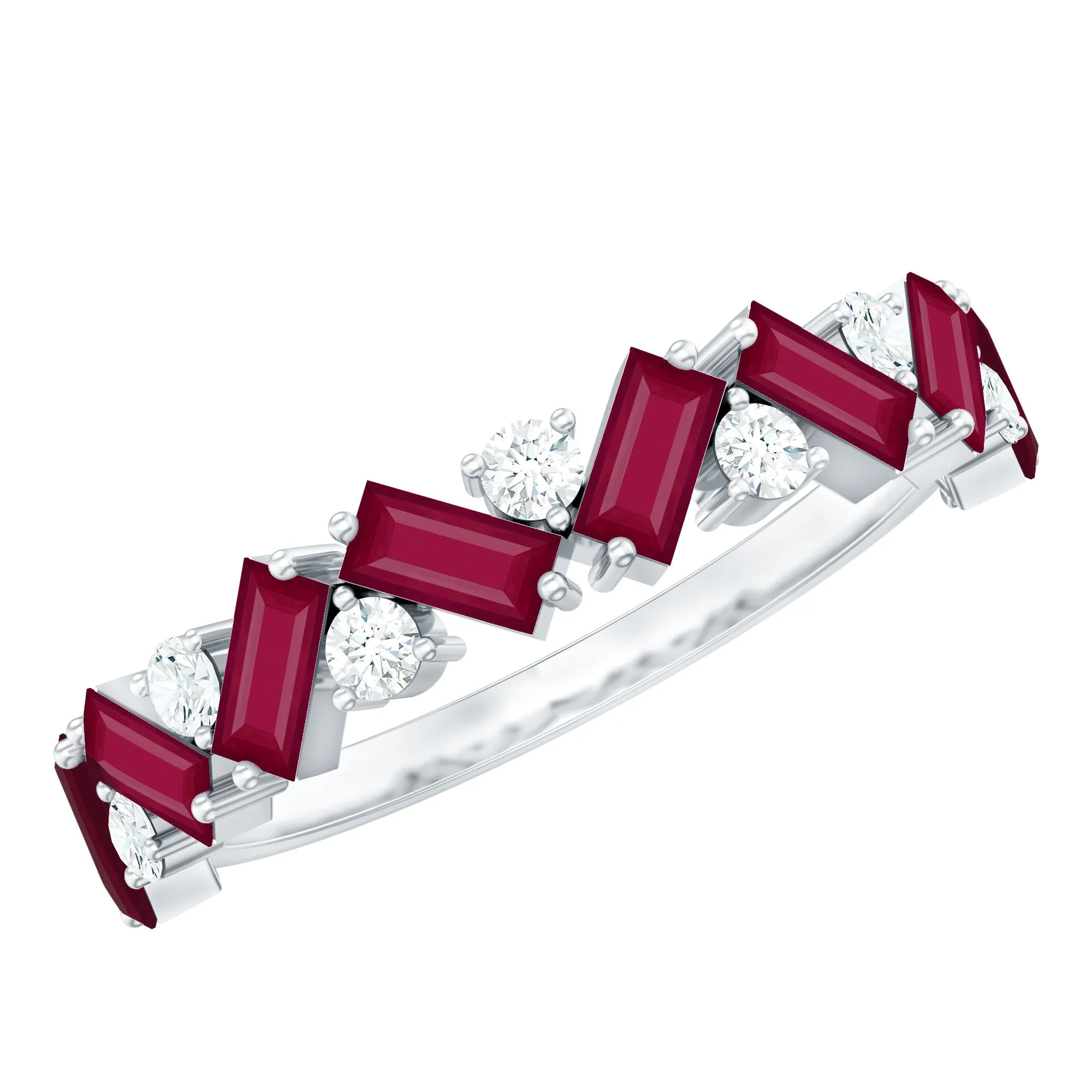 Baguette Cut Ruby and Moissanite Half Eternity Ring