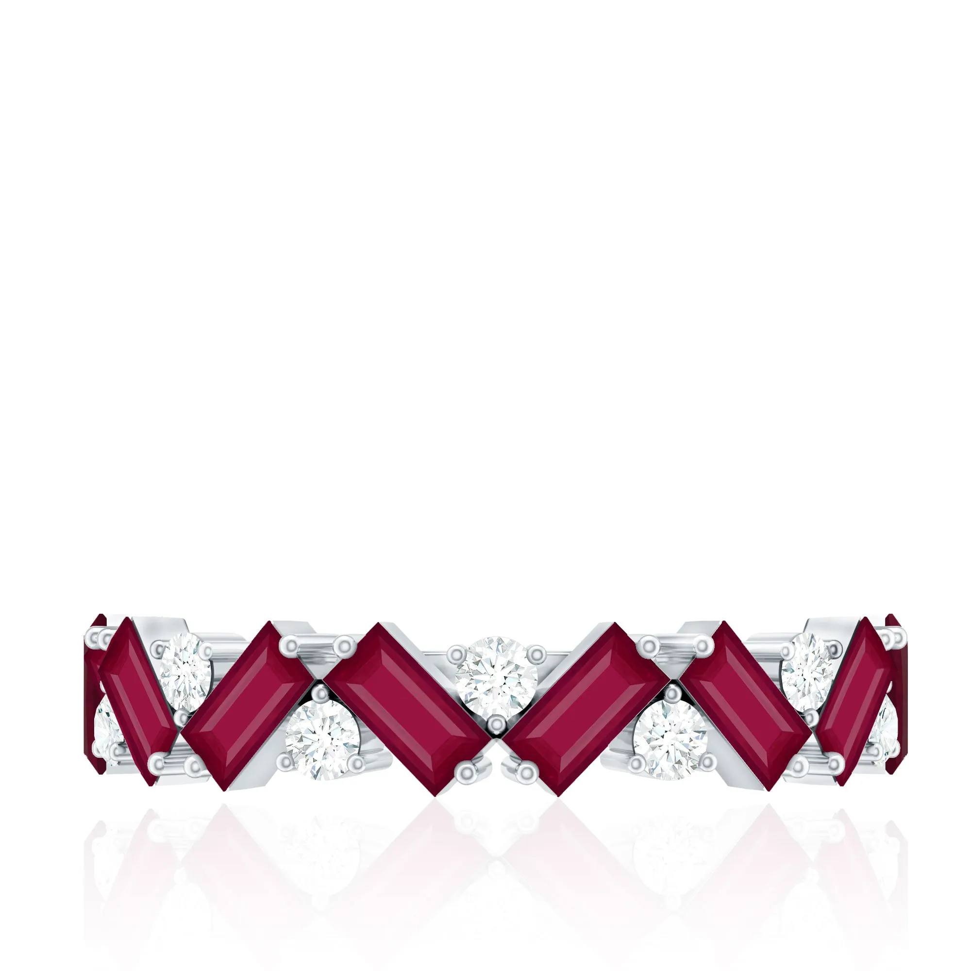 Baguette Cut Ruby and Moissanite Half Eternity Ring