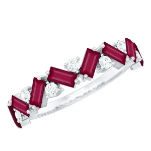 Baguette Cut Ruby and Moissanite Half Eternity Ring