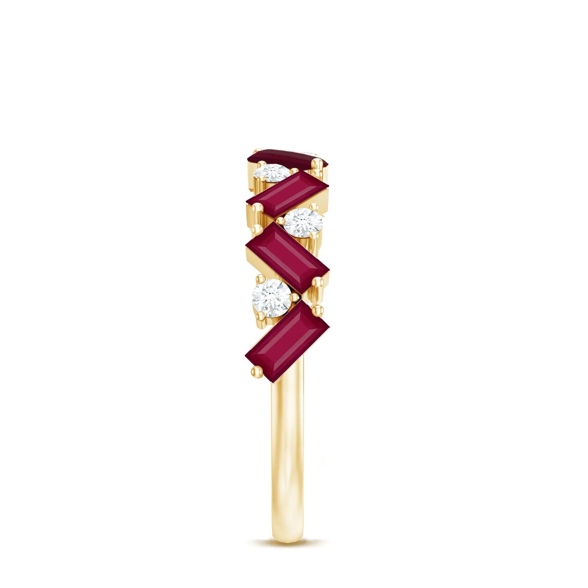 Baguette Cut Ruby and Moissanite Half Eternity Ring
