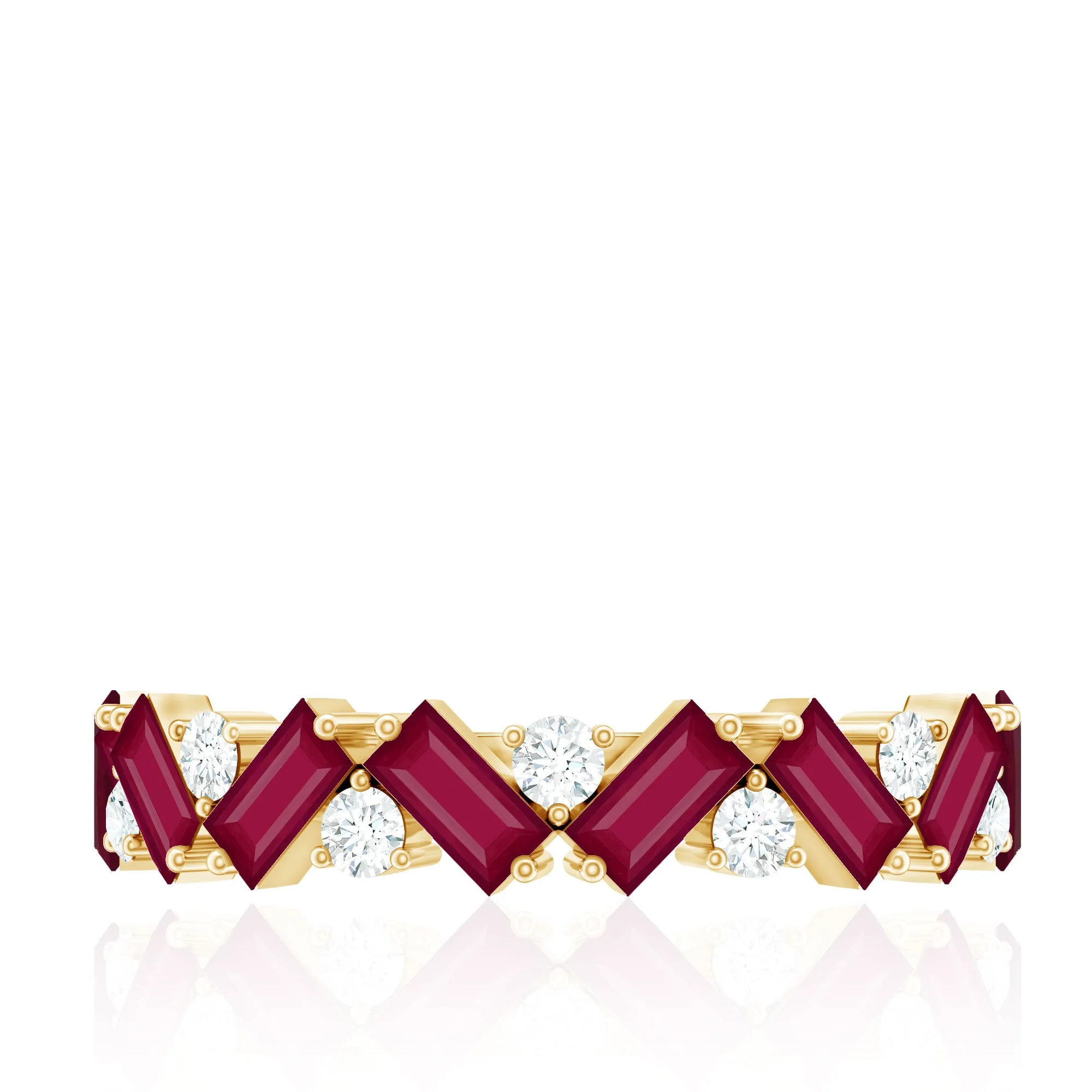 Baguette Cut Ruby and Moissanite Half Eternity Ring