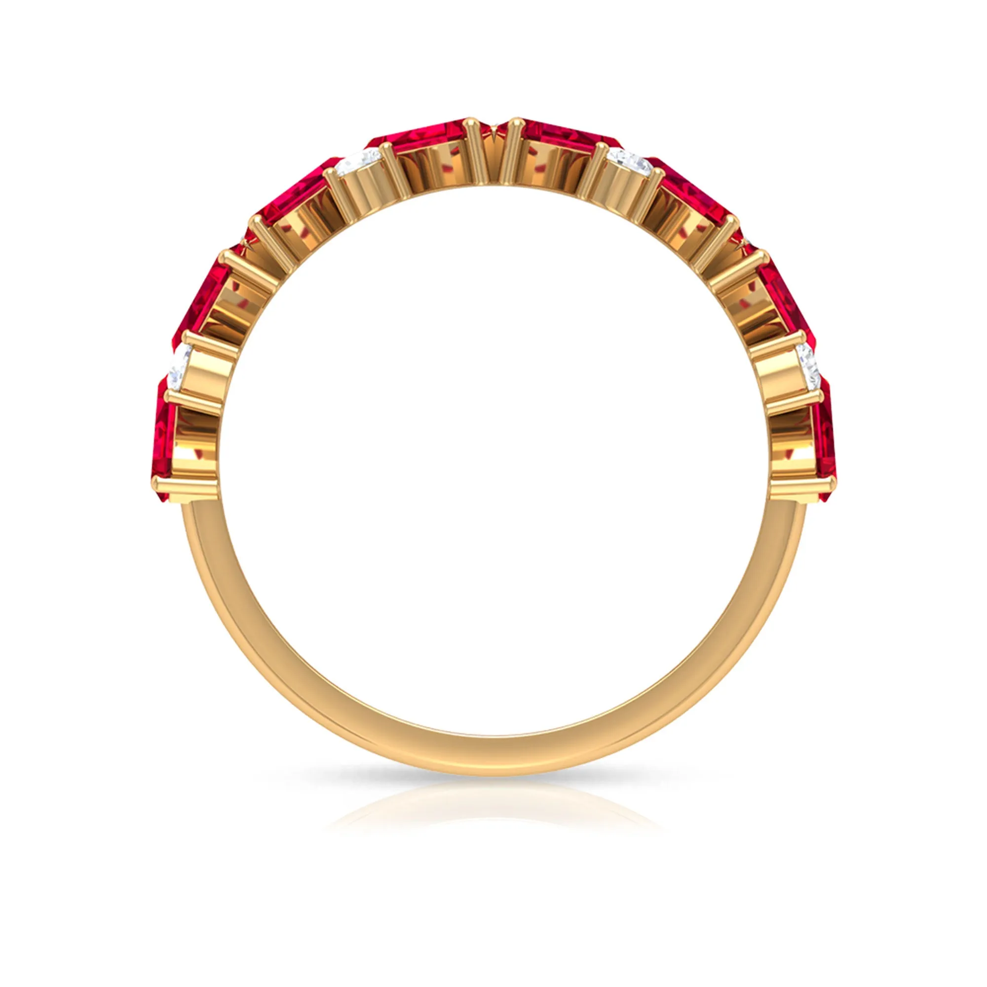 Baguette Cut Ruby and Moissanite Half Eternity Ring
