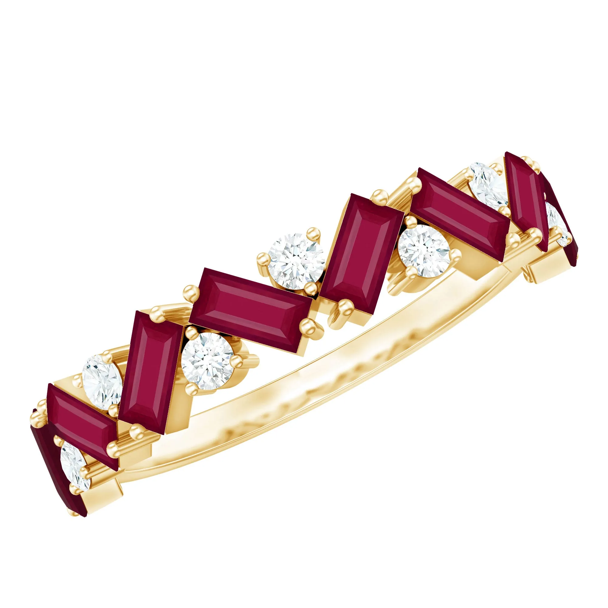 Baguette Cut Ruby and Moissanite Half Eternity Ring