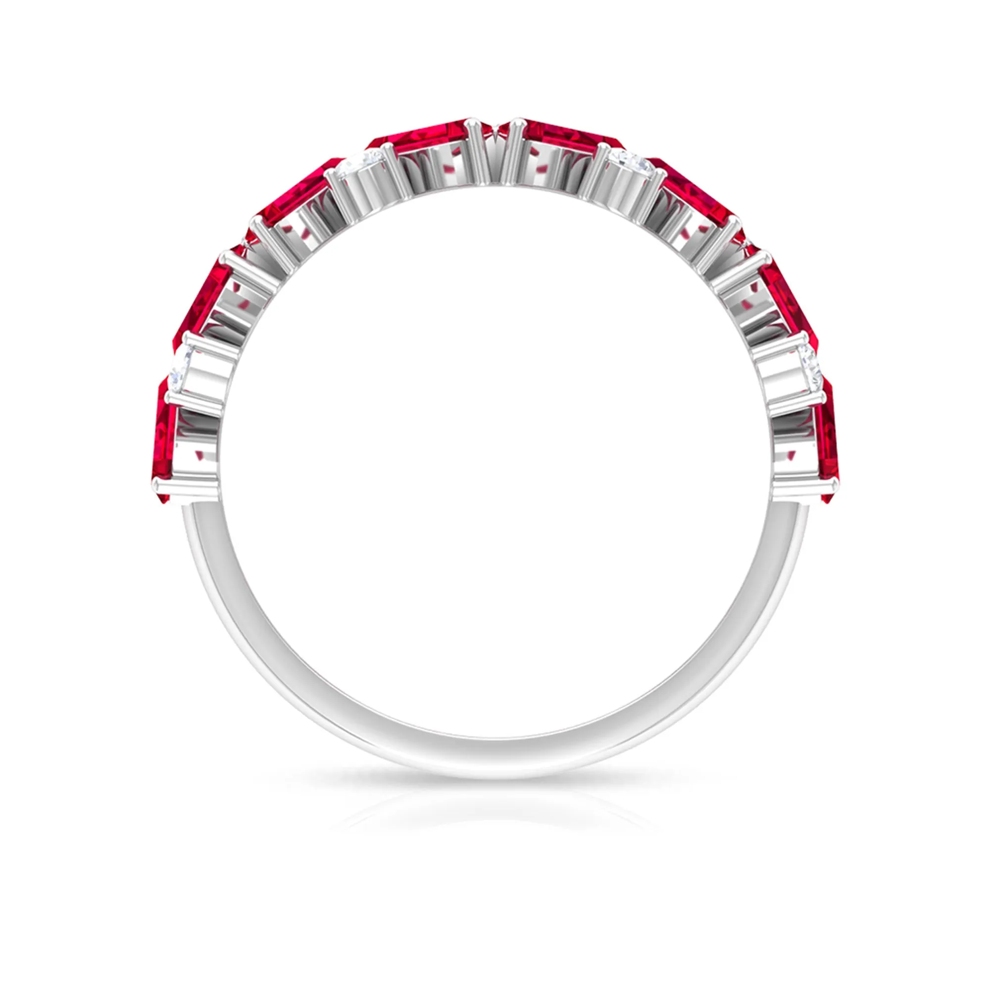 Baguette Cut Ruby and Moissanite Half Eternity Ring
