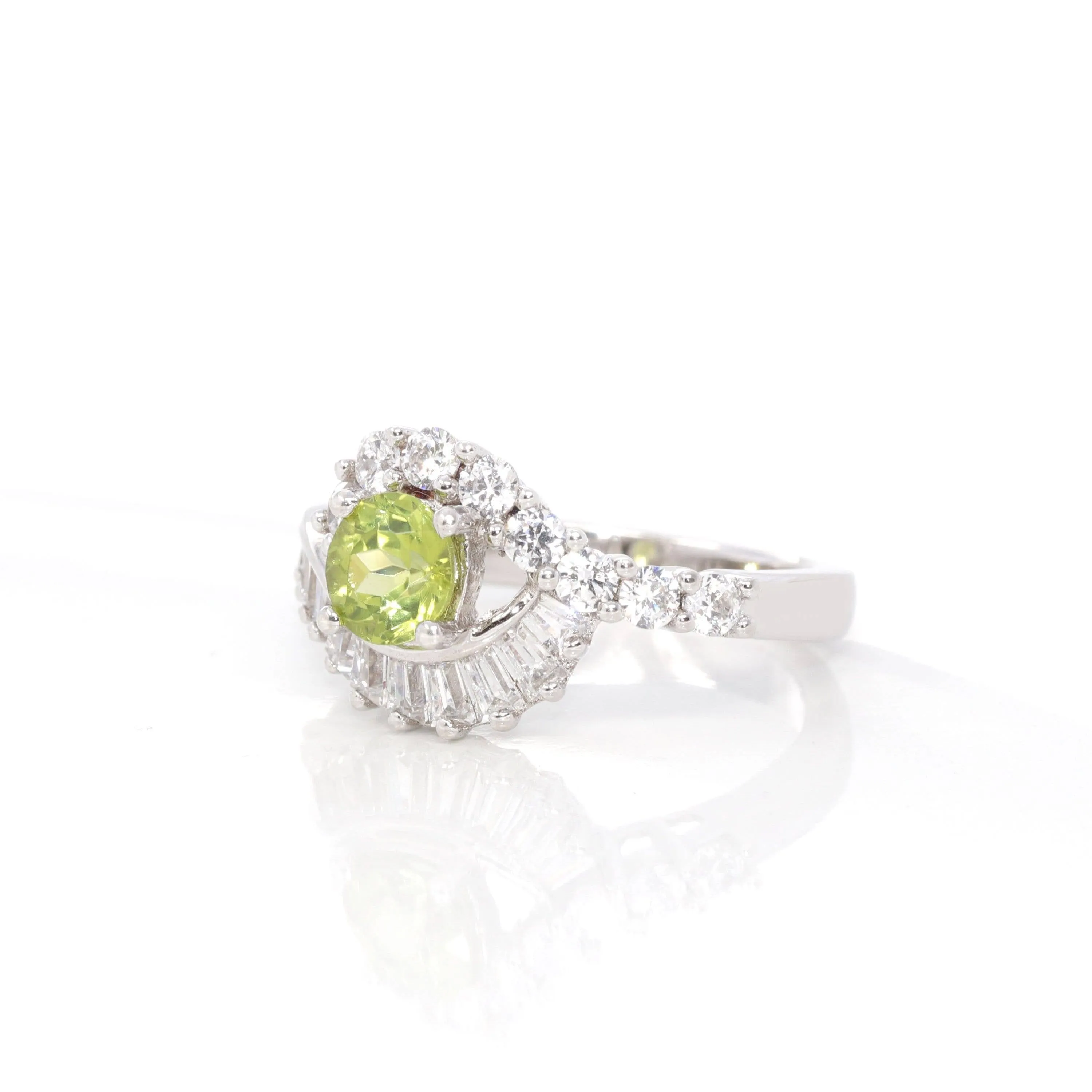 Baikalla™ Gemstone Collection Sterling Silver Genuine Peridot & CZ Vintage Ring