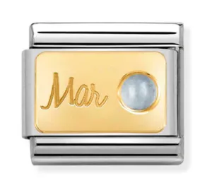 Birthstone 3 - March (Aquamarine) Gold Charm