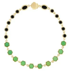 Black Diamond and Chrysoprase Gemstone Gold Bracelet