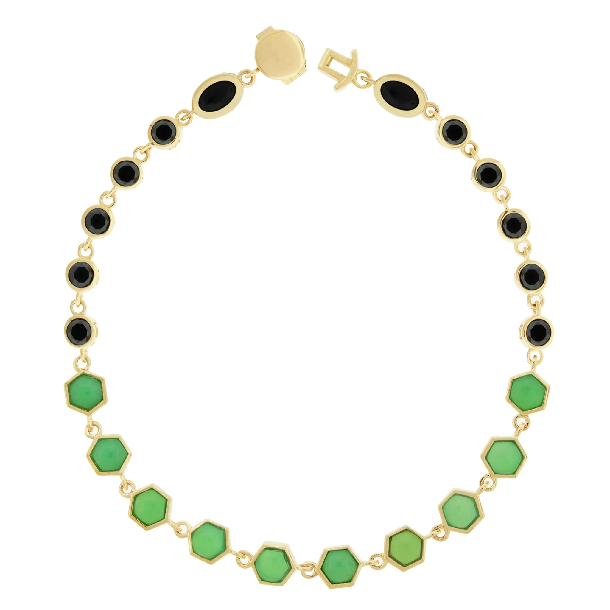 Black Diamond and Chrysoprase Gemstone Gold Bracelet