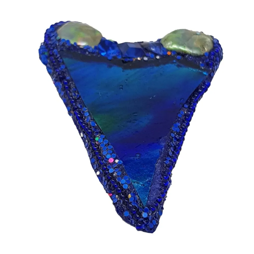BLUE RIPPLED HEART BROOCH