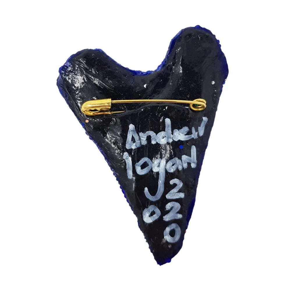 BLUE RIPPLED HEART BROOCH