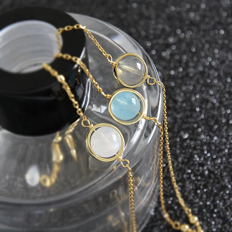 Boho Moonstone Aquamarine Bracelet Chain