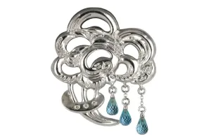 Brooch Bouquet Of Rain: Sterling Silver Pin Brooch With Blue Topaz Drops