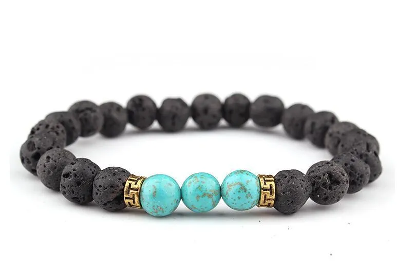 Buddhisttemple Energizing Lava Black Onyx & Turquoise Stone Yoga Bracelet