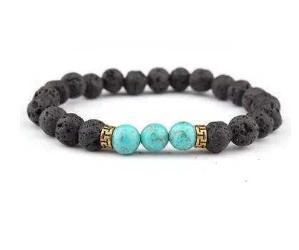 Buddhisttemple Energizing Lava Black Onyx & Turquoise Stone Yoga Bracelet