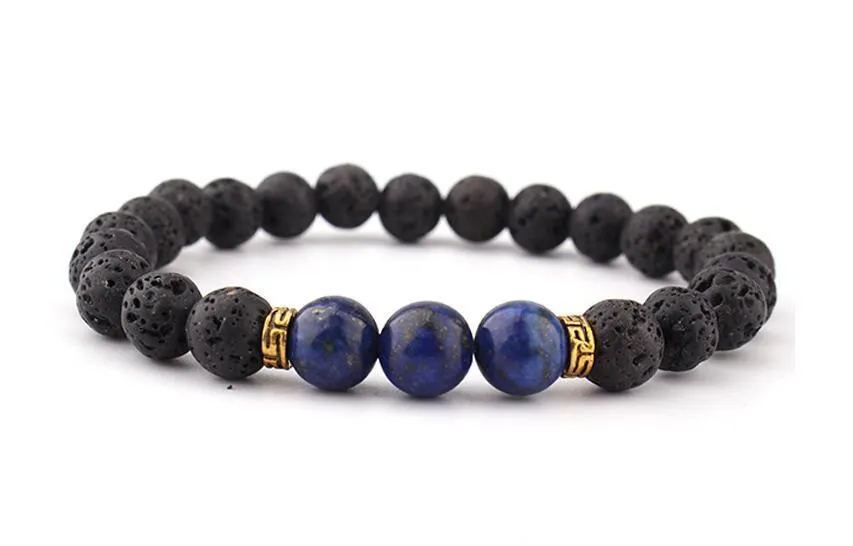 Buddhisttemple Energizing Lava Black Onyx & Turquoise Stone Yoga Bracelet