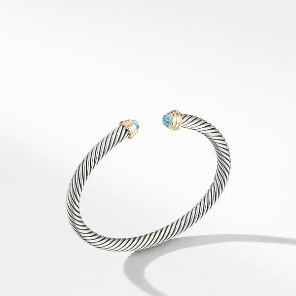 Cable Kids® Birthstone Bracelet with Aquamarine and 14K Gold, 4mm