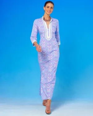 Capri Long Tunic Dress in Shalimar Purple on Robin Egg Blue