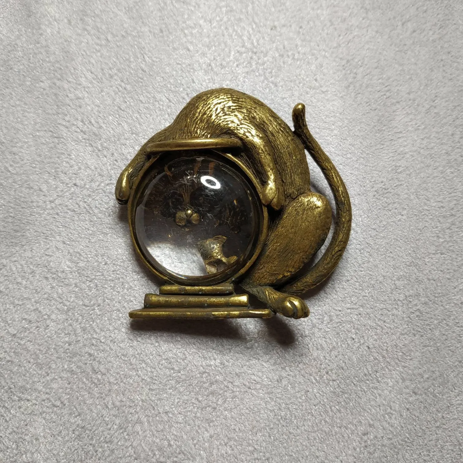 Cat with a Fishbowl brooch by JJ pewter