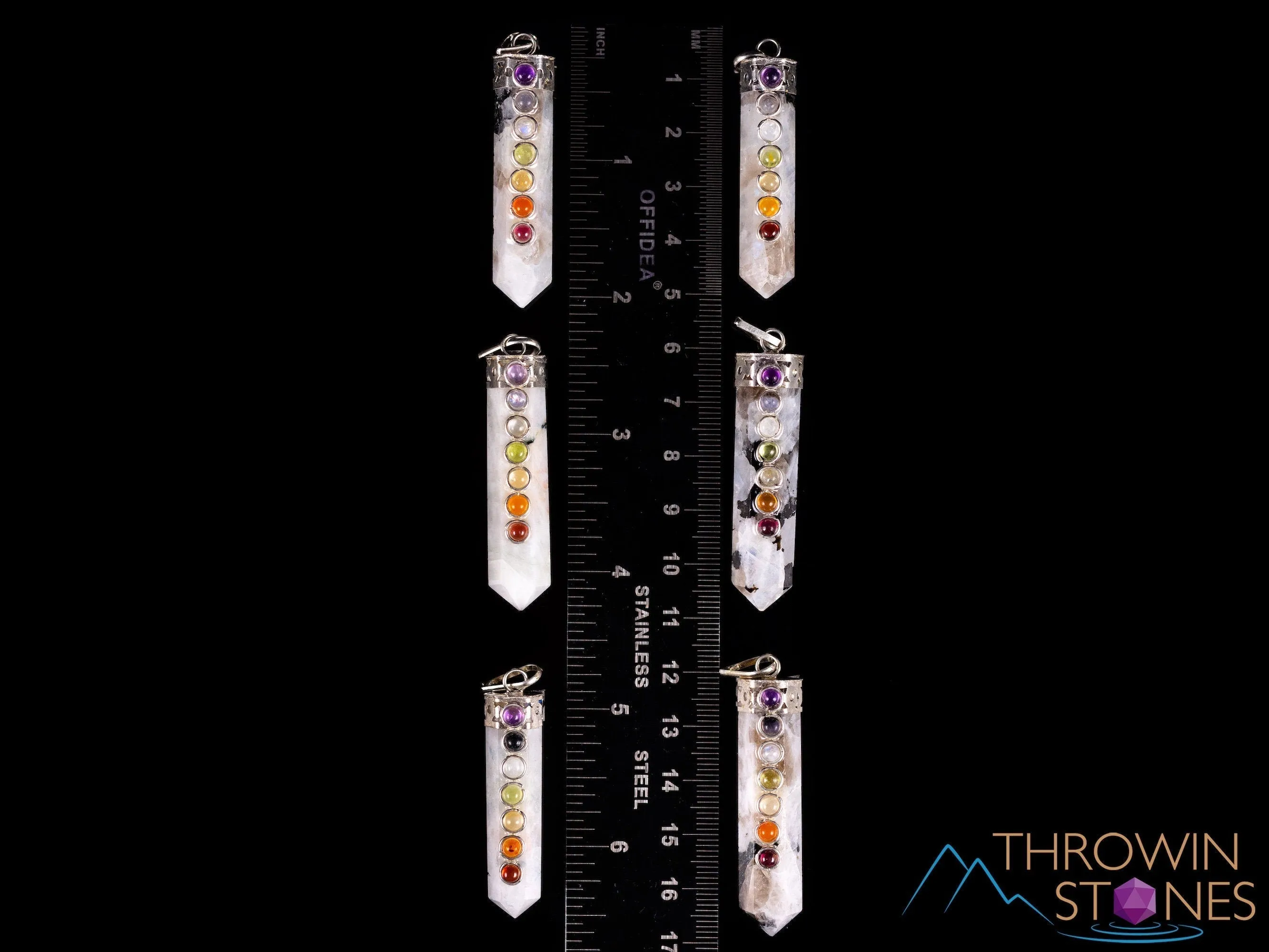 CHAKRA & Rainbow MOONSTONE Crystal Pendant - Crystal Points, Handmade Jewelry, Healing Crystals and Stones, E2118