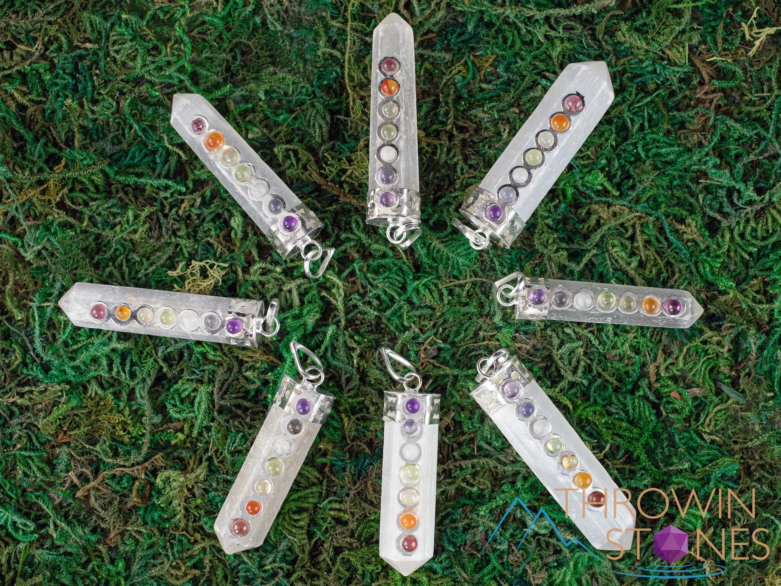 CHAKRA & SELENITE Crystal Pendant - Crystal Points, Handmade Jewelry, Healing Crystals and Stones, E1832
