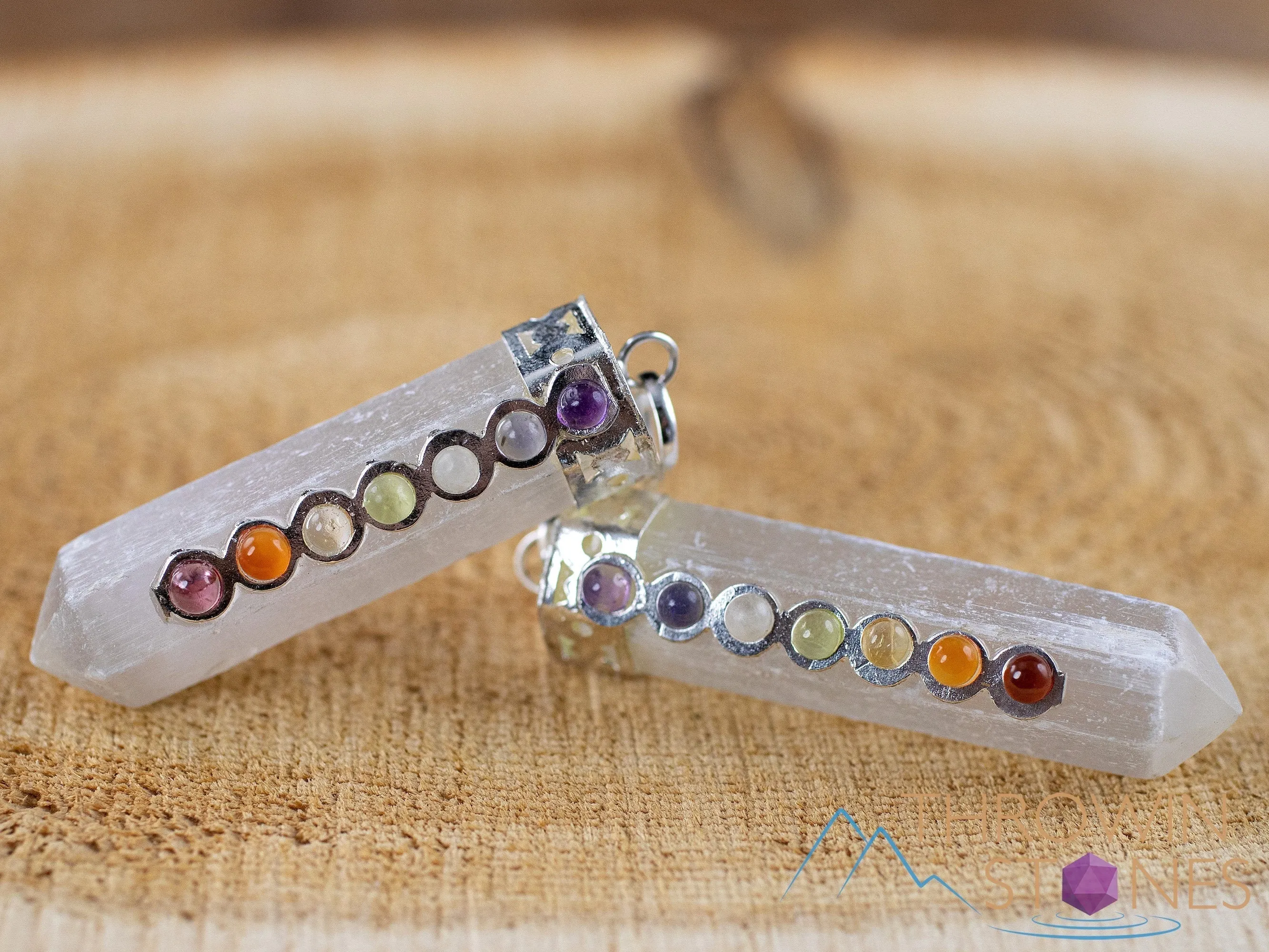 CHAKRA & SELENITE Crystal Pendant - Crystal Points, Handmade Jewelry, Healing Crystals and Stones, E1832