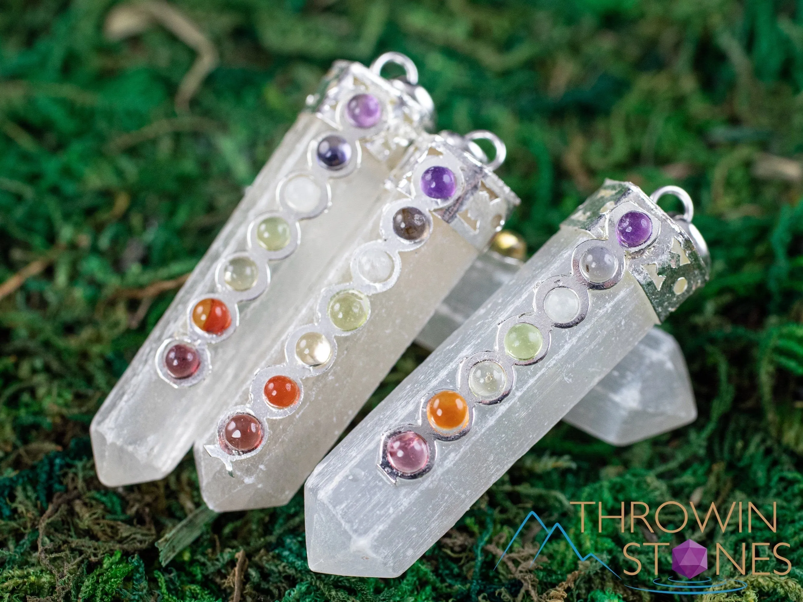 CHAKRA & SELENITE Crystal Pendant - Crystal Points, Handmade Jewelry, Healing Crystals and Stones, E1832