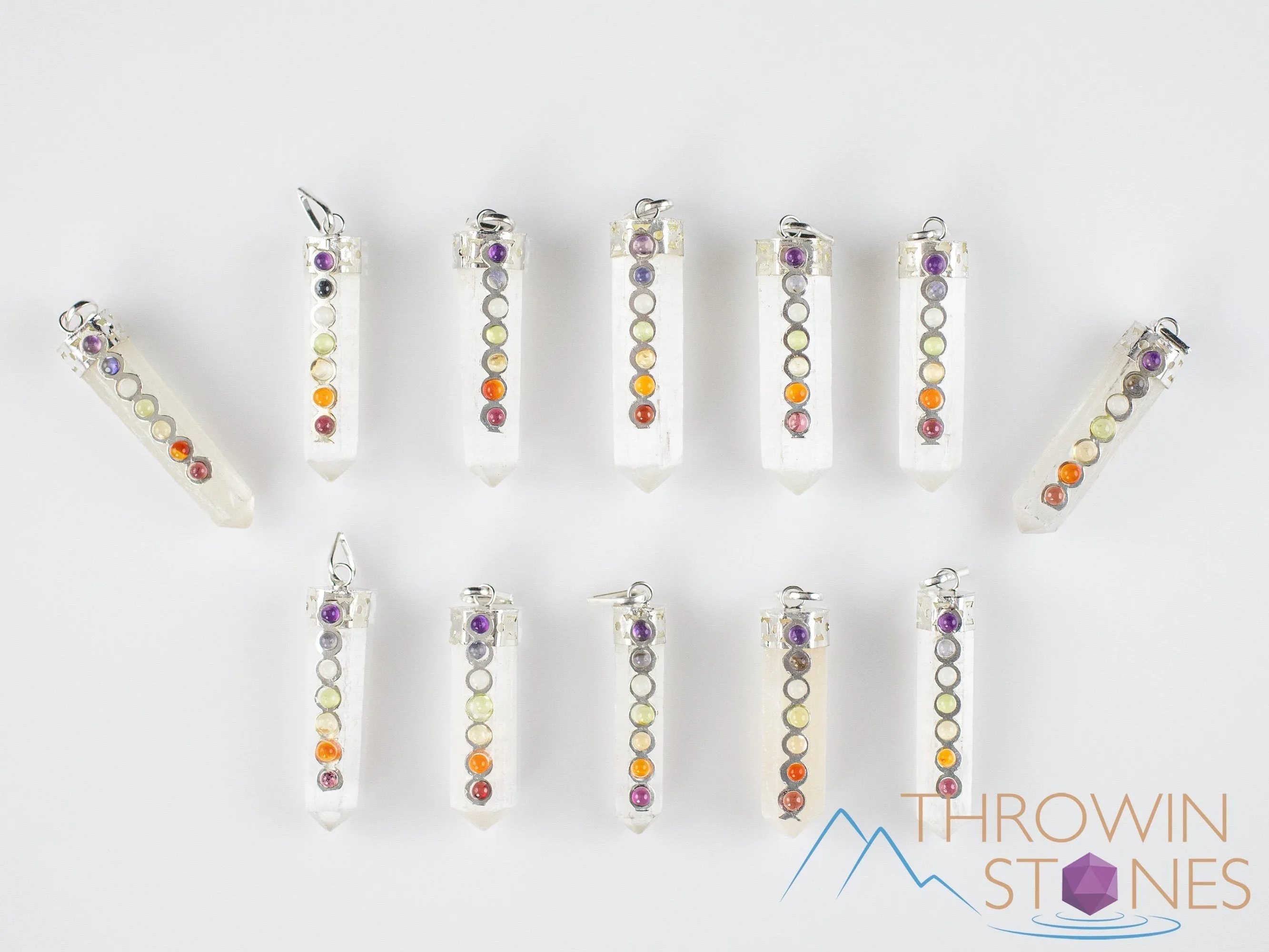 CHAKRA & SELENITE Crystal Pendant - Crystal Points, Handmade Jewelry, Healing Crystals and Stones, E1832