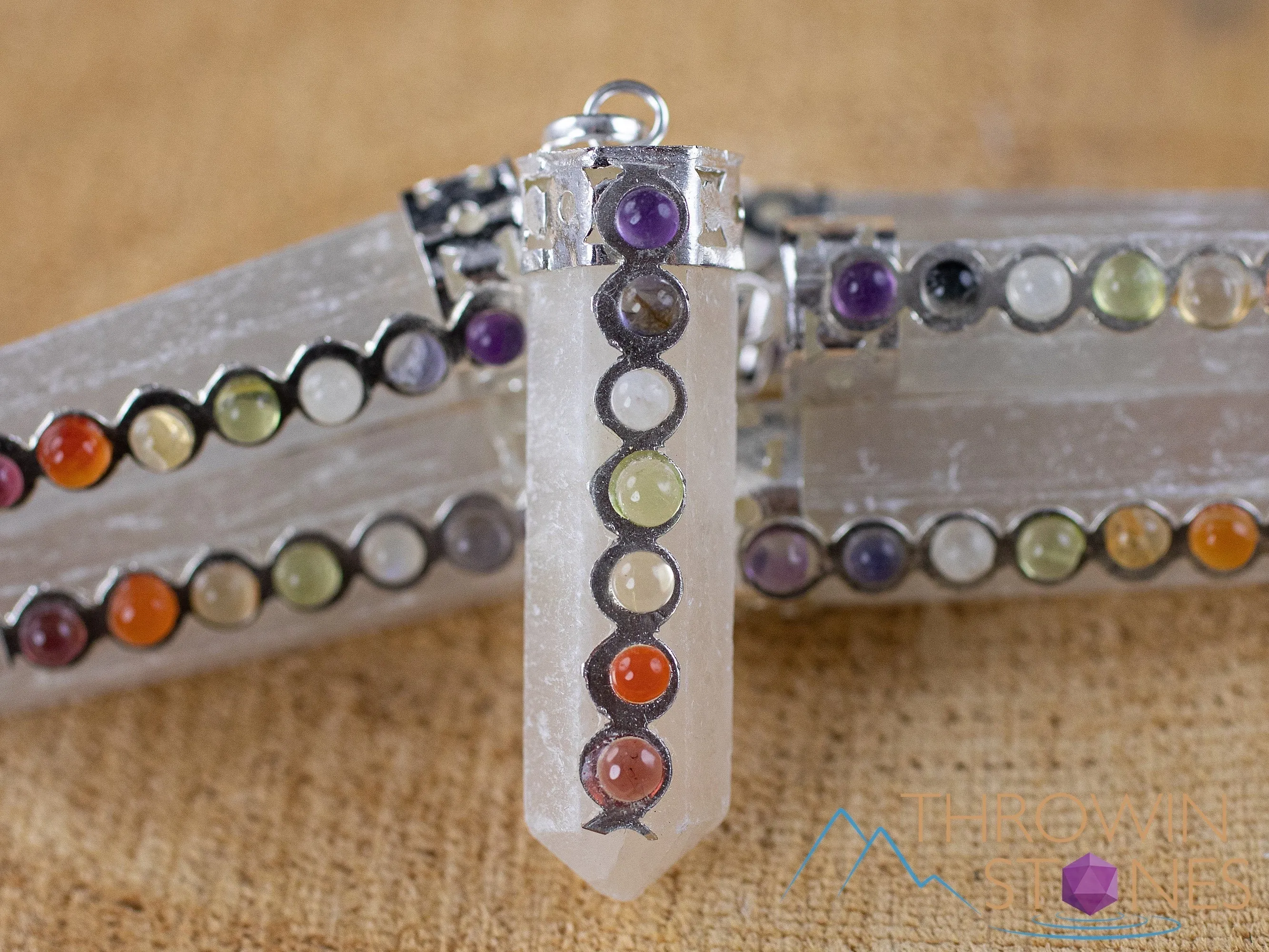 CHAKRA & SELENITE Crystal Pendant - Crystal Points, Handmade Jewelry, Healing Crystals and Stones, E1832