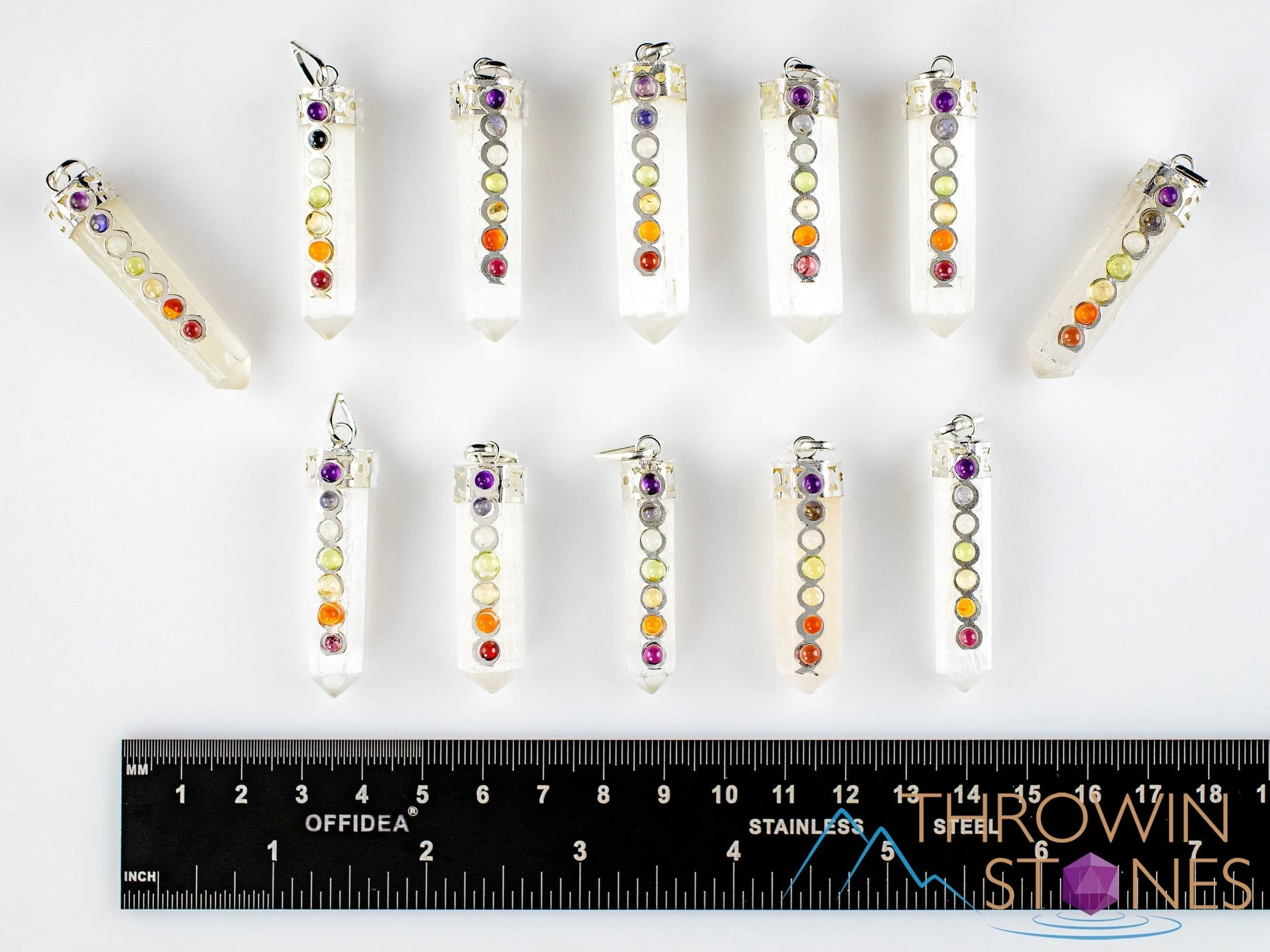 CHAKRA & SELENITE Crystal Pendant - Crystal Points, Handmade Jewelry, Healing Crystals and Stones, E1832
