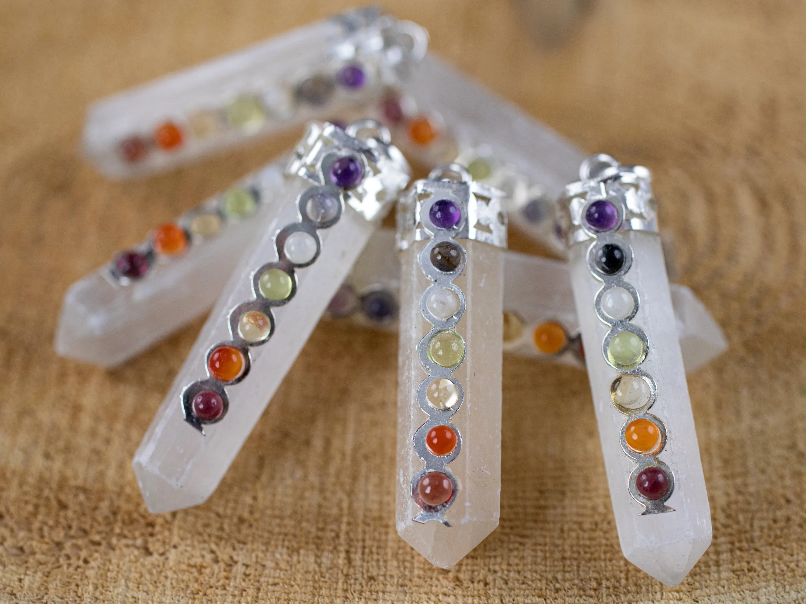 CHAKRA & SELENITE Crystal Pendant - Crystal Points, Handmade Jewelry, Healing Crystals and Stones, E1832