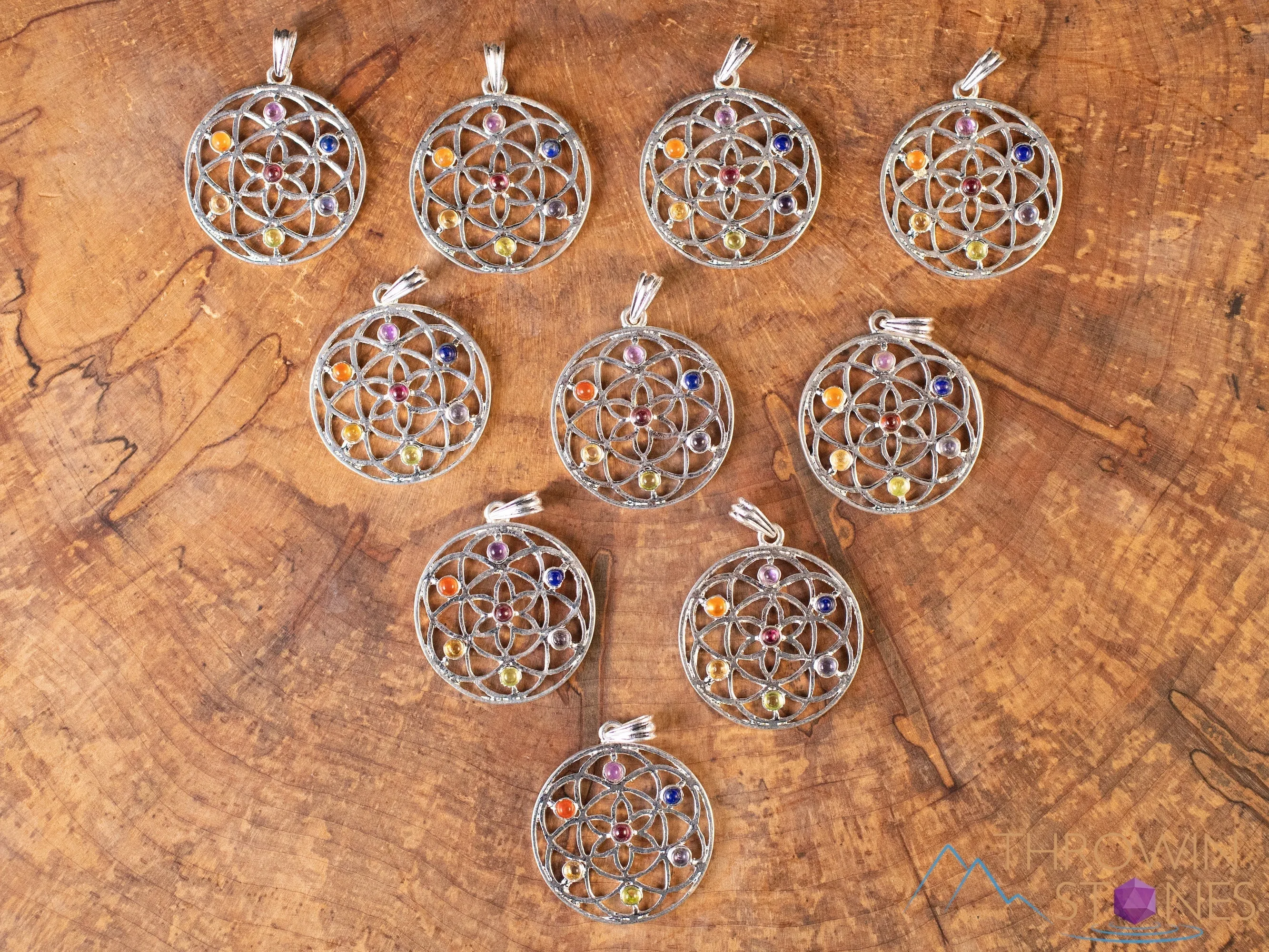 CHAKRA Crystal Pendant - Flower of Life, Mandala - Silver Pendant, Fine Jewelry, Chakra Necklace for Women, E0144
