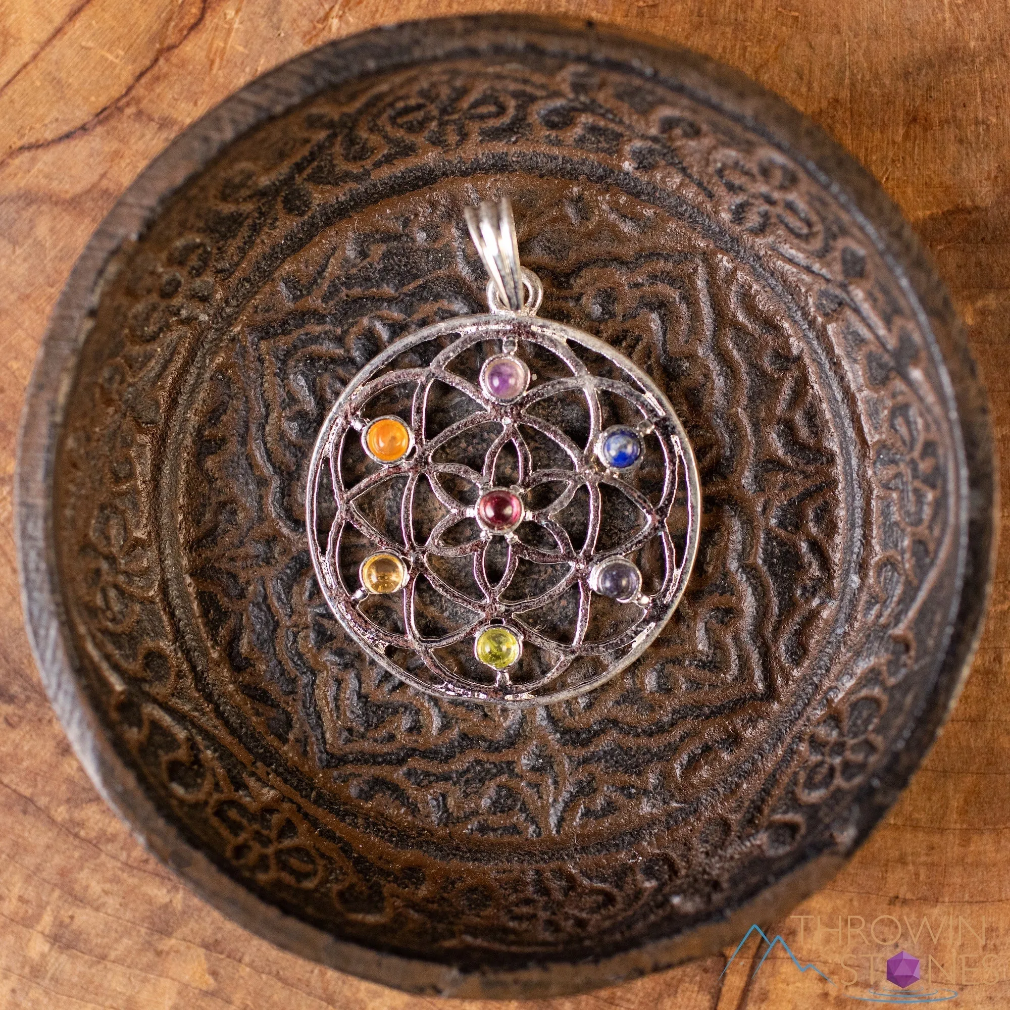 CHAKRA Crystal Pendant - Flower of Life, Mandala - Silver Pendant, Fine Jewelry, Chakra Necklace for Women, E0144