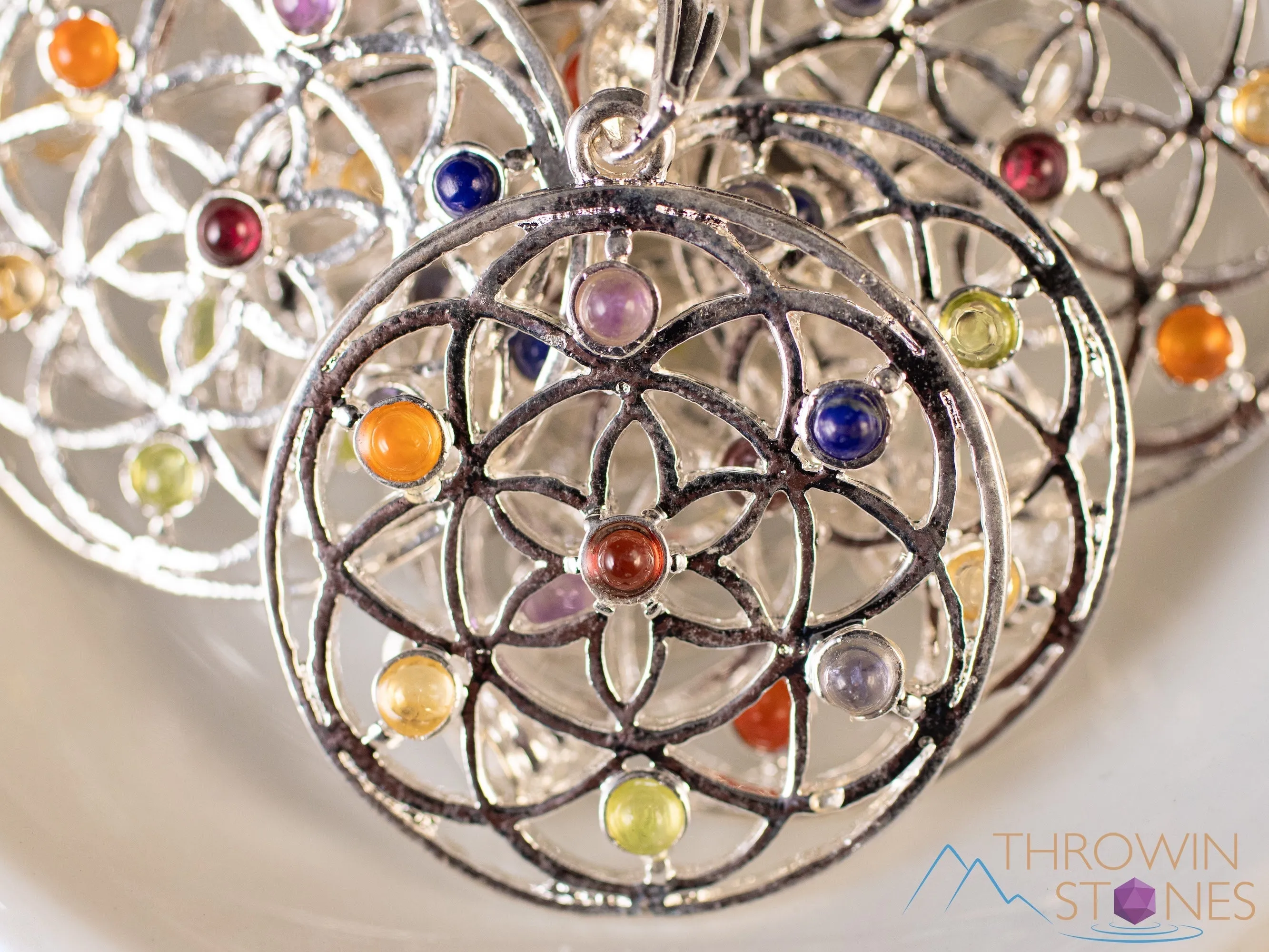 CHAKRA Crystal Pendant - Flower of Life, Mandala - Silver Pendant, Fine Jewelry, Chakra Necklace for Women, E0144