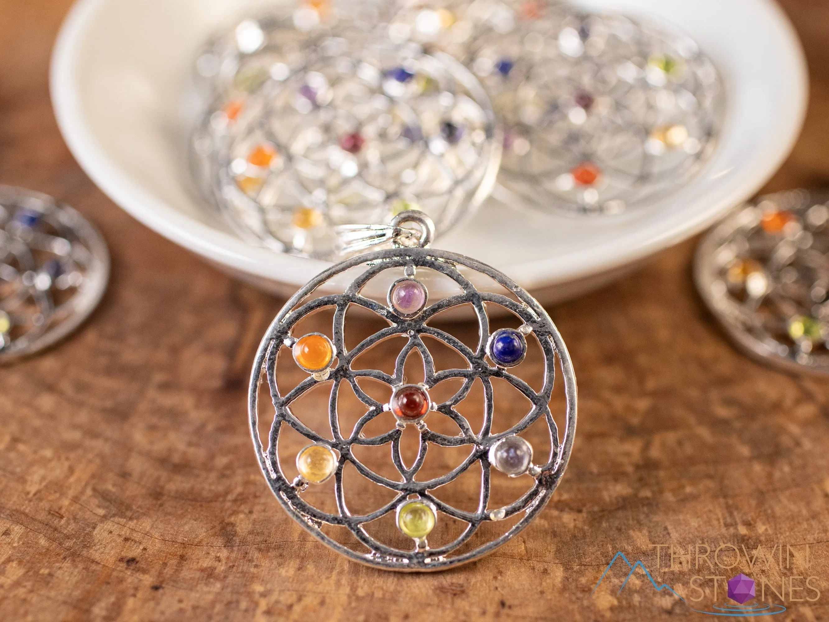 CHAKRA Crystal Pendant - Flower of Life, Mandala - Silver Pendant, Fine Jewelry, Chakra Necklace for Women, E0144