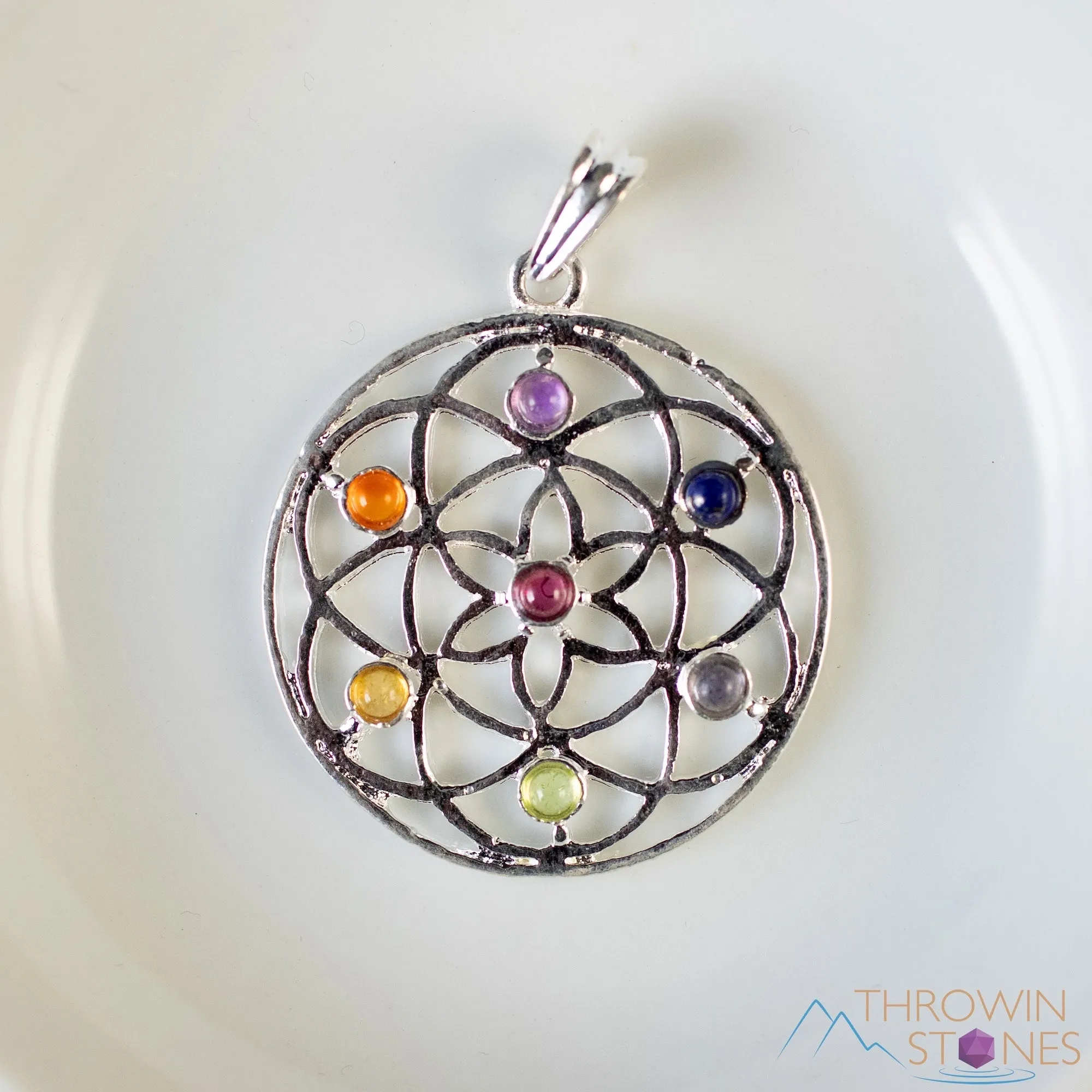 CHAKRA Crystal Pendant - Flower of Life, Mandala - Silver Pendant, Fine Jewelry, Chakra Necklace for Women, E0144