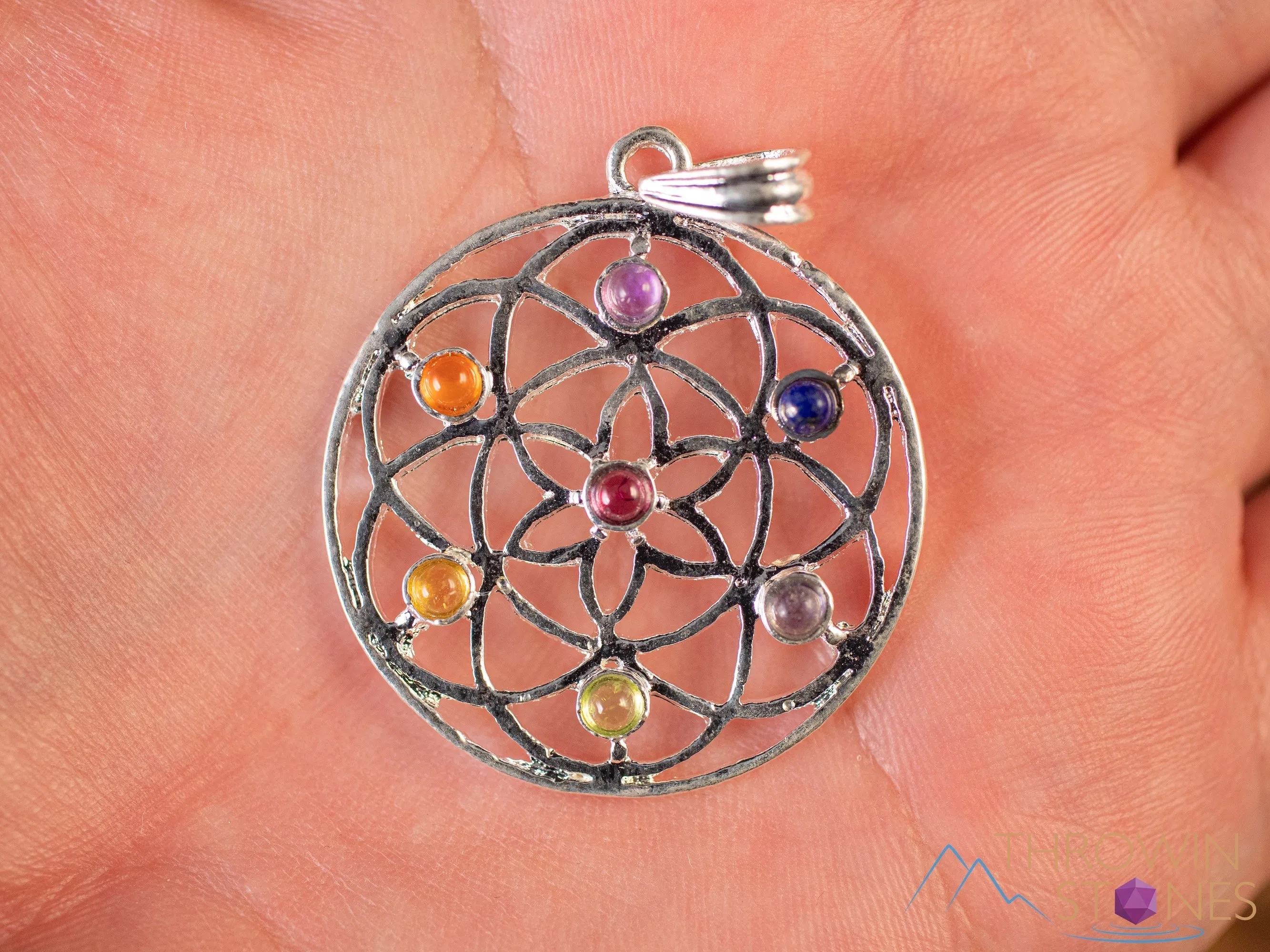 CHAKRA Crystal Pendant - Flower of Life, Mandala - Silver Pendant, Fine Jewelry, Chakra Necklace for Women, E0144