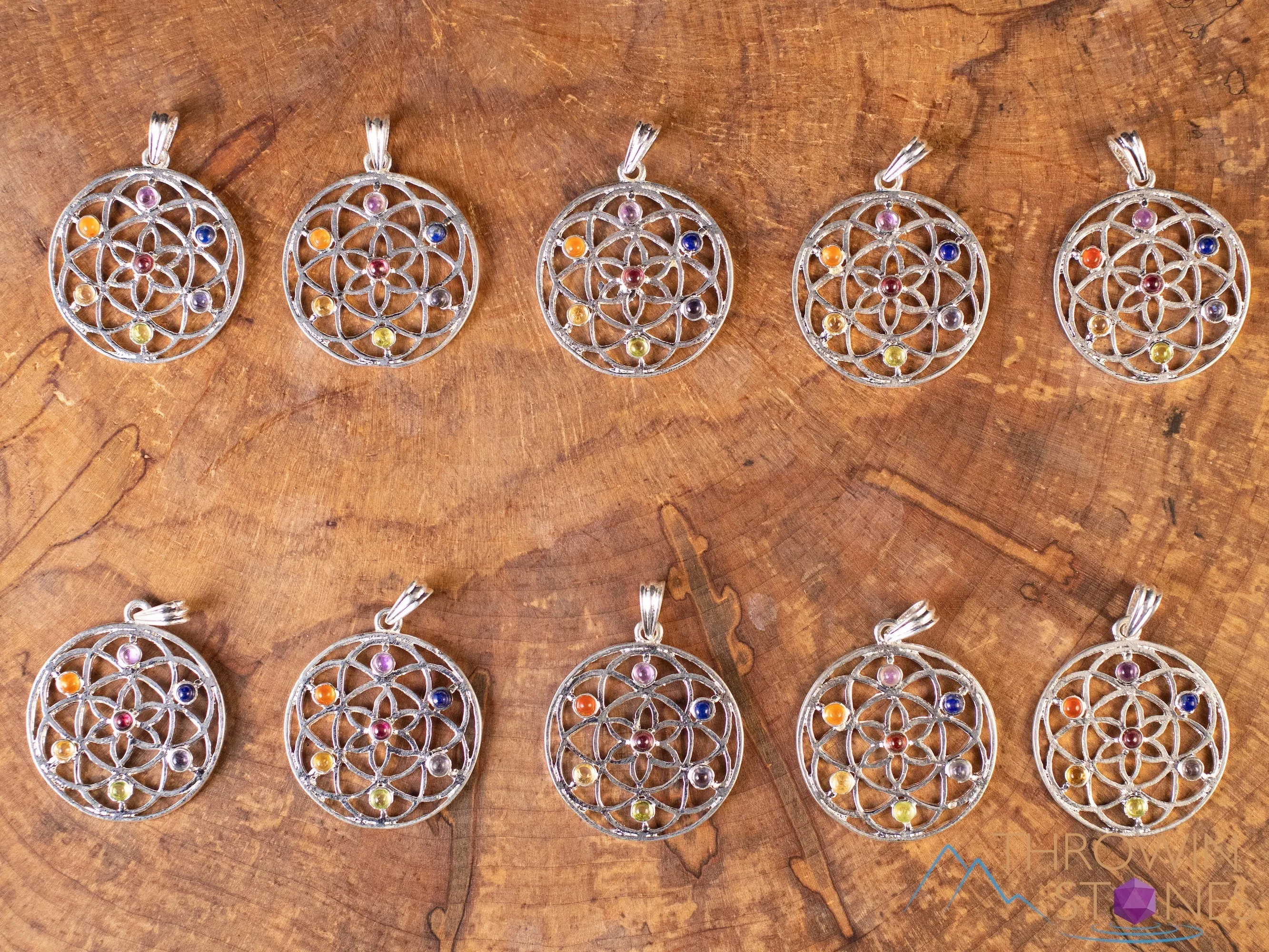 CHAKRA Crystal Pendant - Flower of Life, Mandala - Silver Pendant, Fine Jewelry, Chakra Necklace for Women, E0144