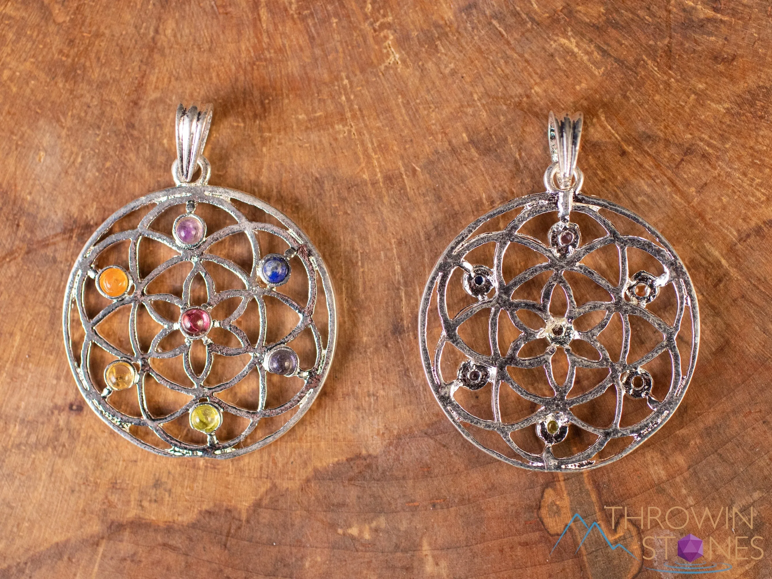CHAKRA Crystal Pendant - Flower of Life, Mandala - Silver Pendant, Fine Jewelry, Chakra Necklace for Women, E0144